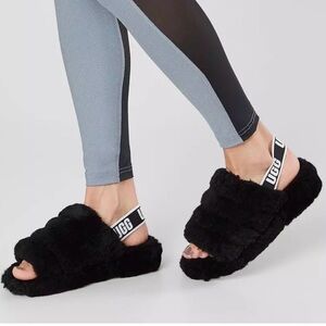 UGG Women's Black Furry Slippers NWT